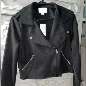 NWT HyFVE DryGoods faux suede cropped Moto jacket black with silver accents